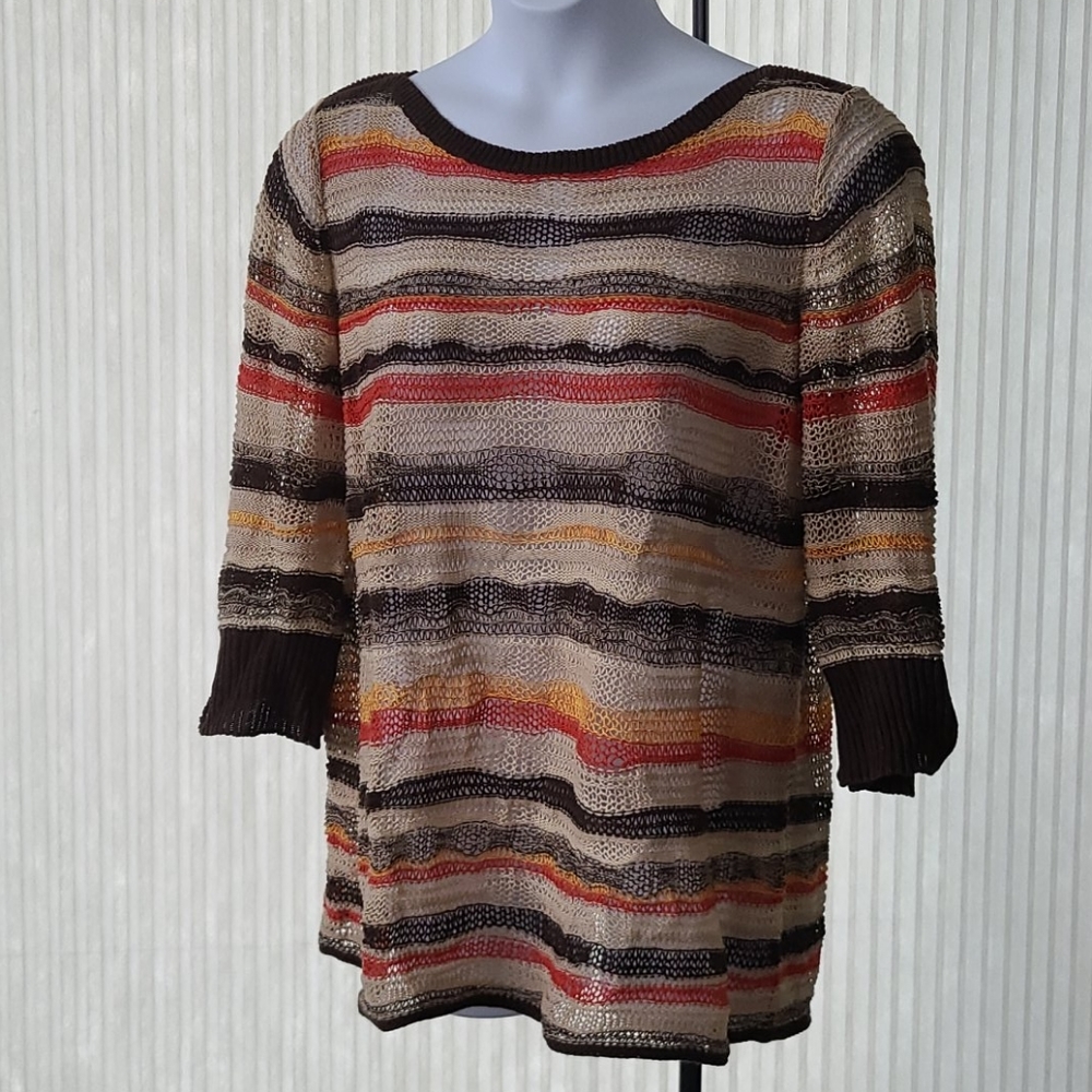 Jones New York Striped 3/4 Sleeve Sweater
